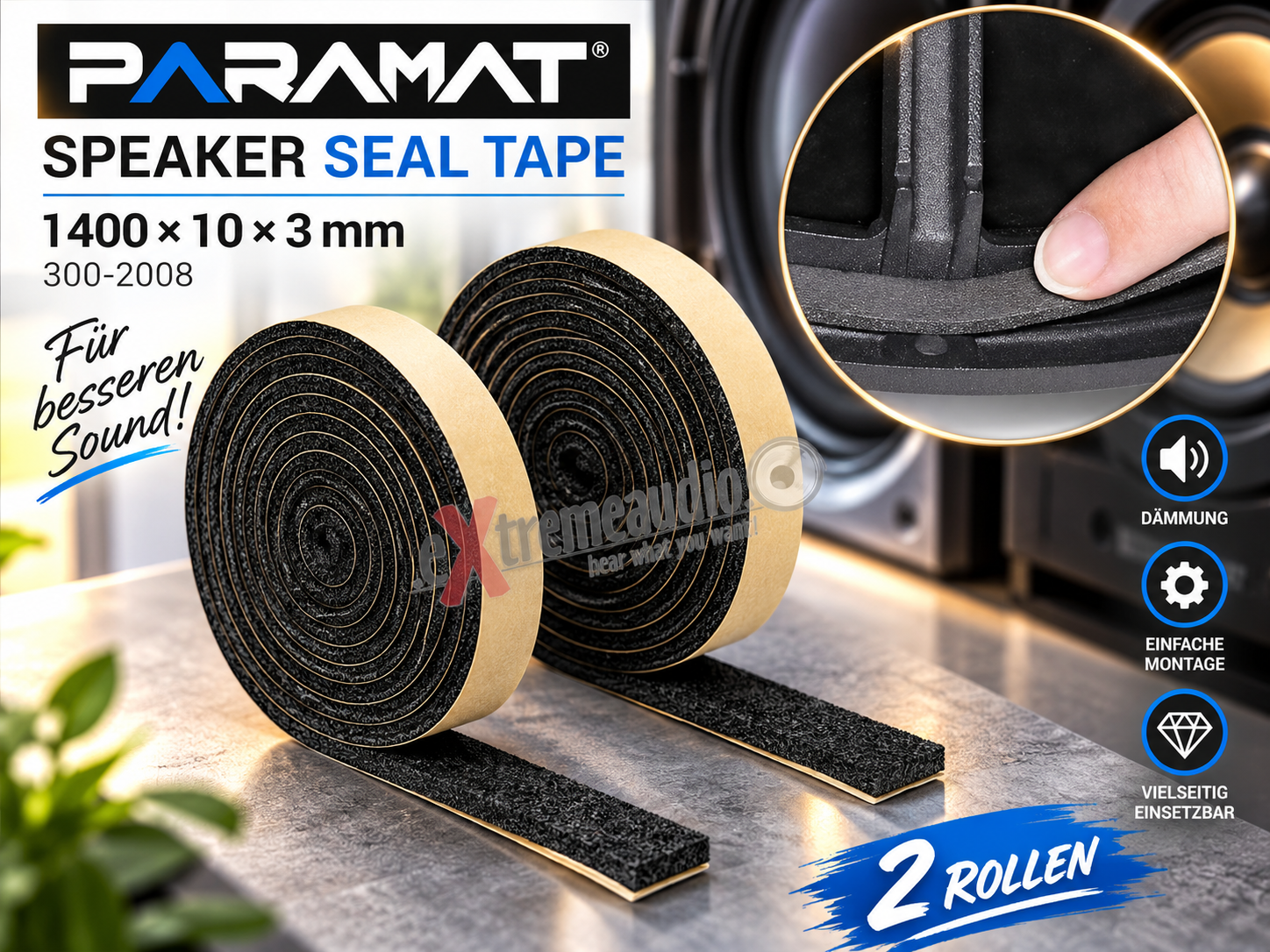Paramat Speaker Seal Tape Schaum 1400x10x3mm 2 Rollen Dämmung (300-2008)