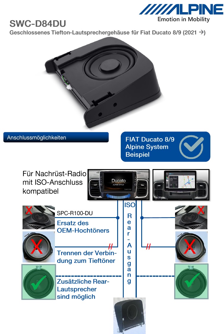 Alpine SWC-D84DU Subwoofer Tiefton-Lautsprechergehäuse kompatibel mit Fiat Ducato 8, Fiat Ducato 9 2022 ->   