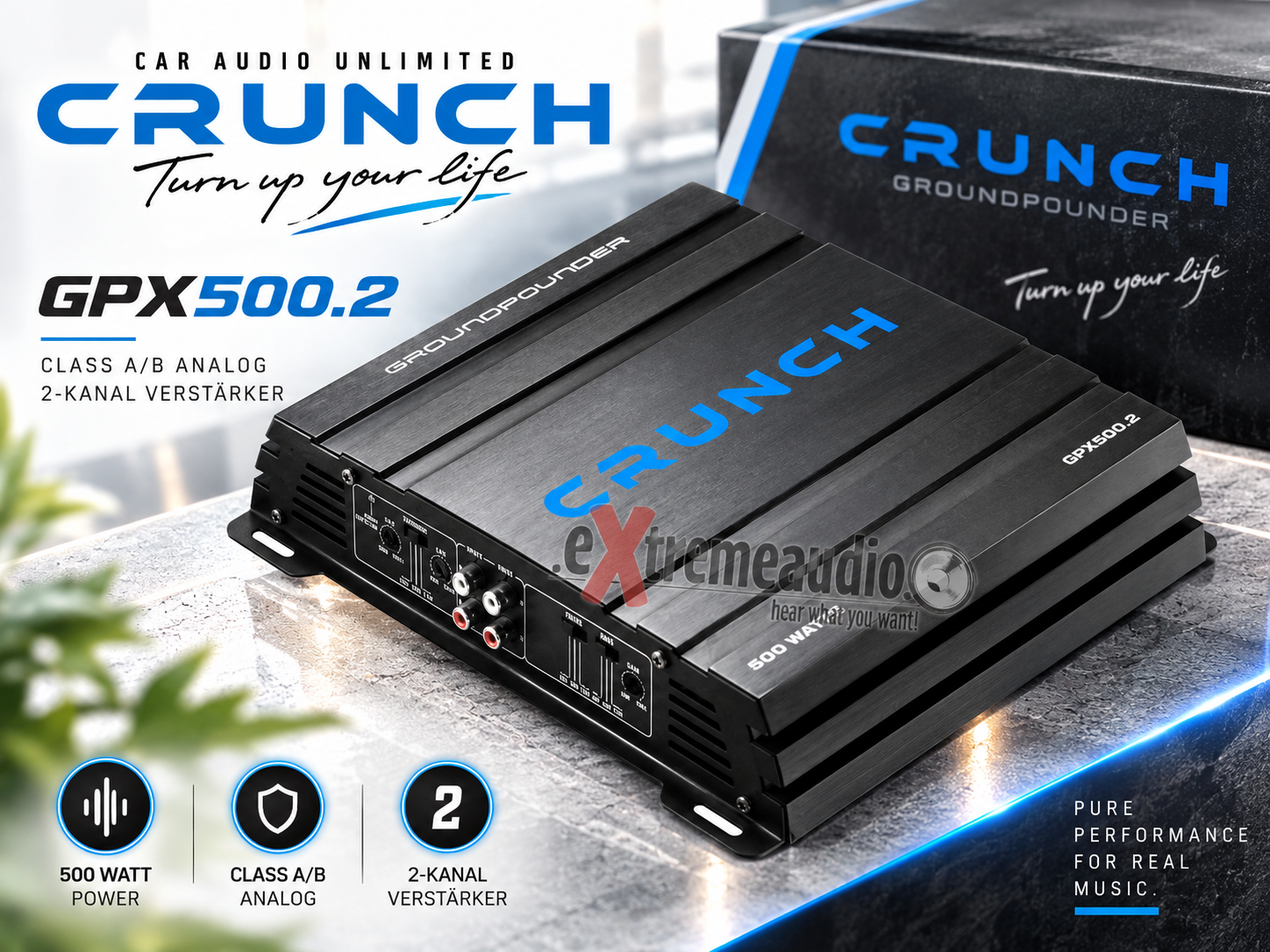 Crunch GPX500.2, 2CH Amplifier, 2 x 250 watts max. GPX 500.2