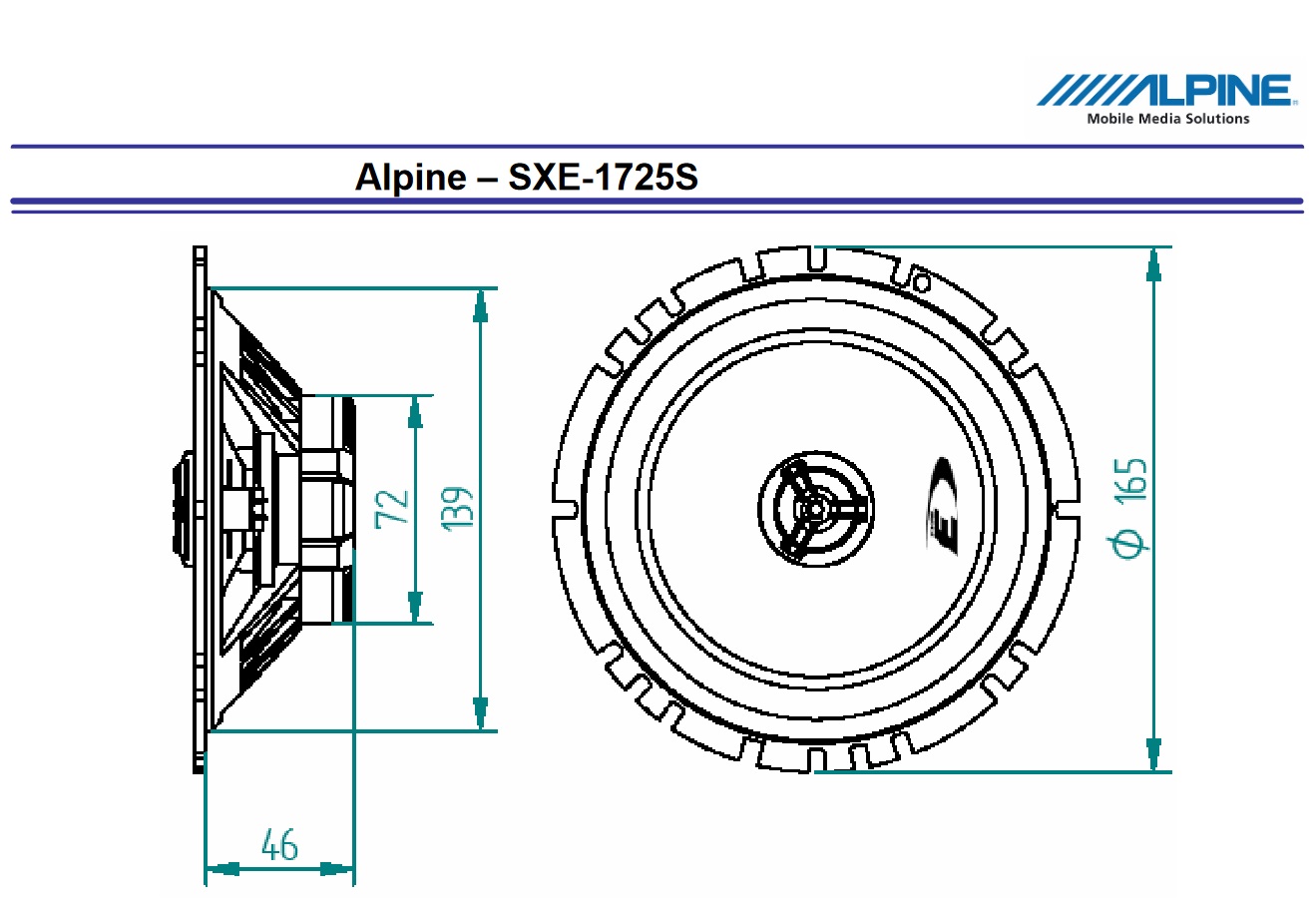 Alpine SXE-1725S 16,5 cm (6,5-Zoll) 2-Wege Koaxiallautsprecher 1 Paar Koaxialsystem 220 Watt