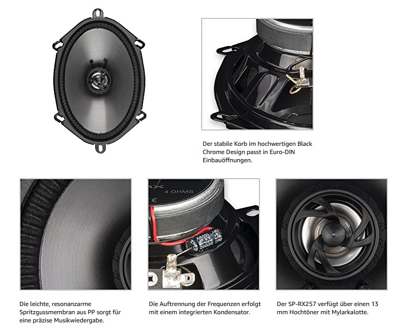 SPECTRON SP-RX257 Klangstarker 13 x 18 cm / 5 x 7 Zoll Lautsprecher für Autos und Reisemobile, 2-Wege Koaxial System, oval, 80 Watt 