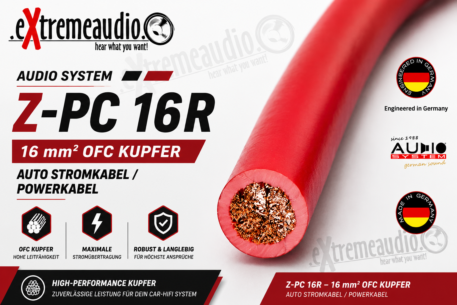 Audio System Z-PC 16R 16mm² OFC Kupfer-Stromkabel Powerkabel 16qmm - meterpreis