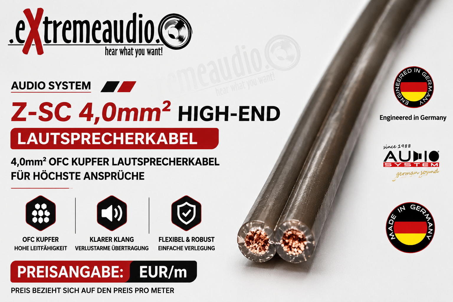 Audio System Z-SC 4,0 HIGH-END Lautsprecherkabel Kupfer 4,0mm² - meterpreis