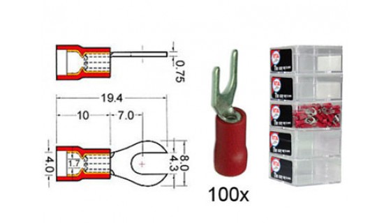 RTA 151.412-2 Klemm-Gabelkabelschuh isoliert Vinyl Doppelcr, DU 4 mm ROT im 100er Pack