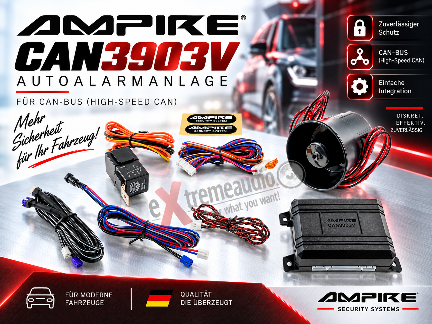  AMPIRE CAN3903V Autoalarmanlage für CAN-Bus (High-Speed CAN) CAN BUS Auto Alarmanlage