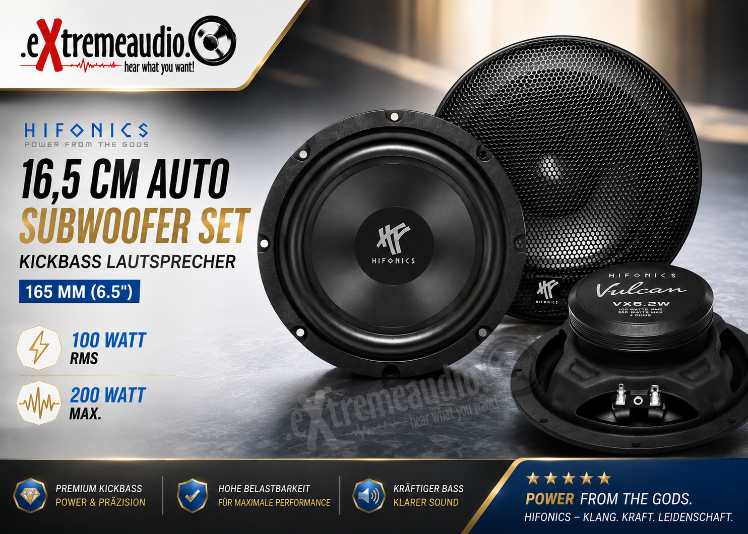 HIFONICS VX6.2W 16,5 cm (6.5") Kickbass Lautsprecher Tief Mitteltöner Woofer Midrange 200 Watt, 1 Paar