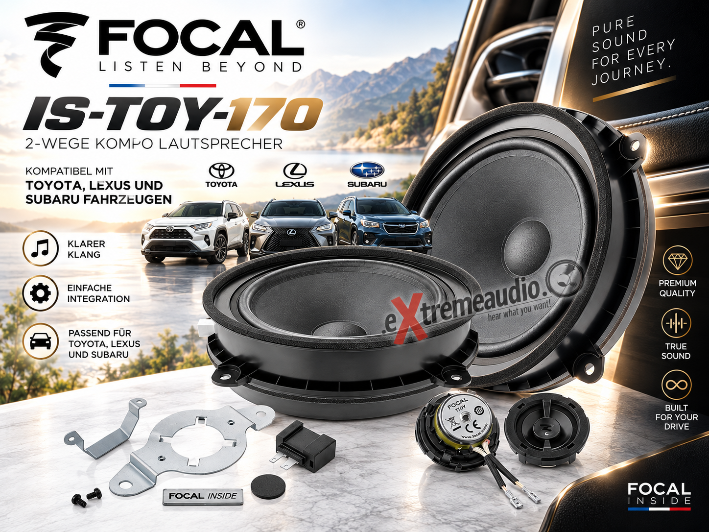 Focal IS-TOY-170 2-Wege Kompo Lautsprecher kompatibel mit Toyota, Lexus und Subaru Fahrzeugen   