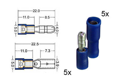 RTA 151.111-0 5 x round circular plug and 5 x socket contacts isolated set of 4mm blue