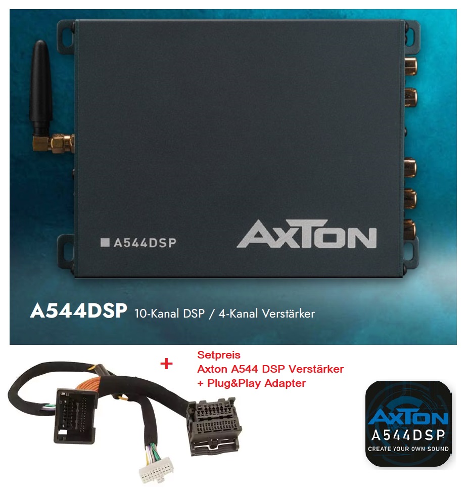 AXTON A544DSP Set Verstärker DSP mit Plug & Play Adapter für Alfa, Audi, BMW, Citroen, Fiat, Ford, Honda, Jeep, Kia, Lancia, Land Rover, Lexus, Mazda, Mercedes, Opel, Peugeot, Renault, Seat, Skoda, Smart, Toyota, Volkswagen, Volvo 