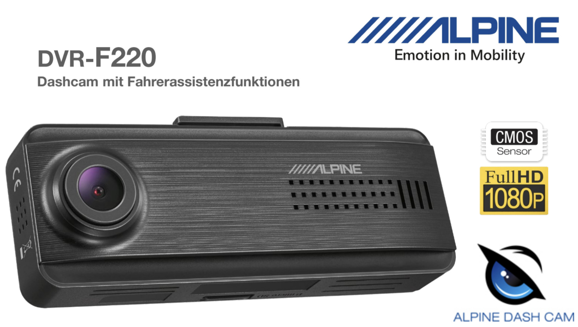  Alpine DVR-F220 Front Dashcam mit Fahrerassistenzfunktionen und Multi-Kamera Option