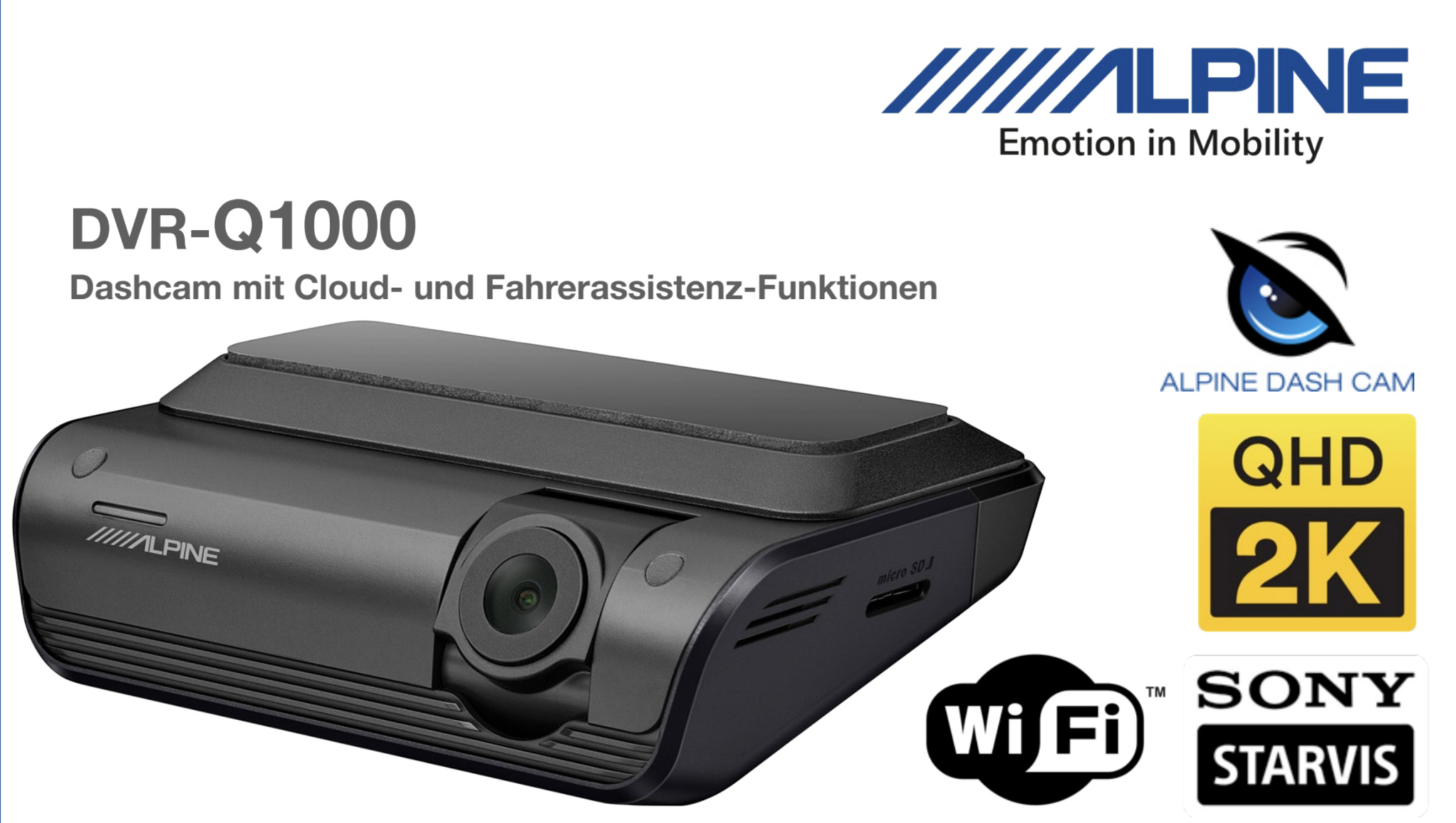 Alpine DVR-Q1000 Front Dashcam mit Cloud- und Fahrerassistenzfunktionen