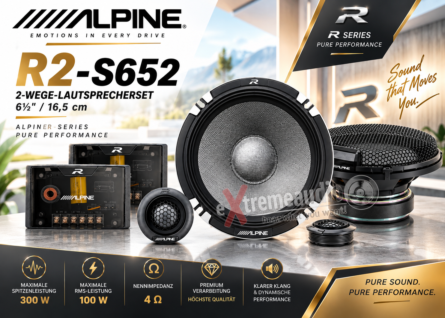 Alpine R2-S652 R-Series 16,5 cm (6,5-Zoll) 2-Wege Komponentensystem Lautsprecher 300 Watt