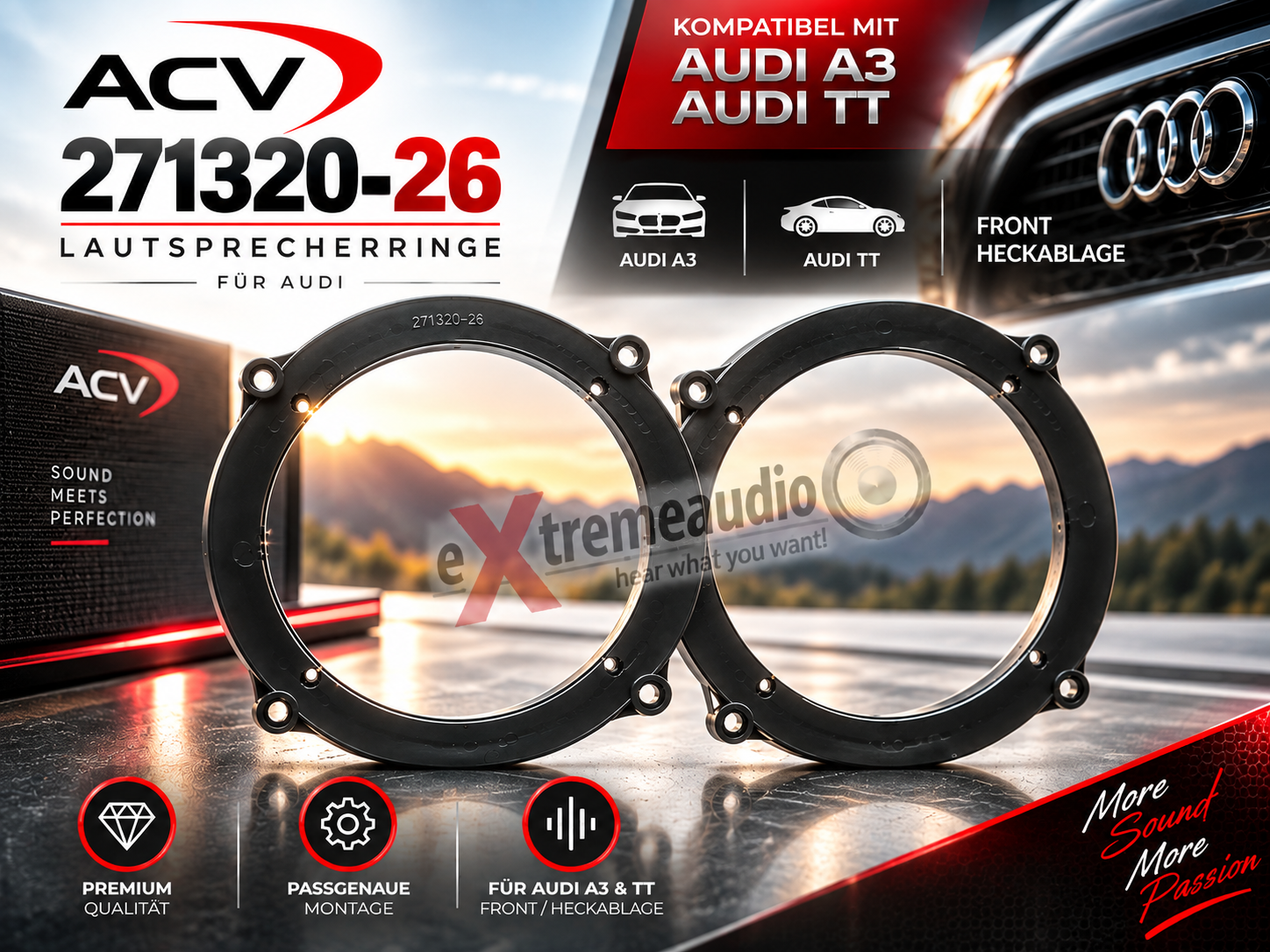 ACV 271320-26 Lautsprecherringe kompatibel mit Audi A3, Audi TT 165mm Front, Heckablage