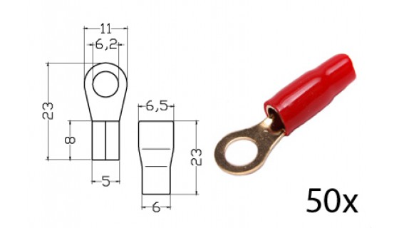 RTA 152.398-2 Klemm-Ringkabelschuh isoliert, vergoldet, 50x ROT 10mm² / 7/8AWG ring Durchm/diam. 6mm