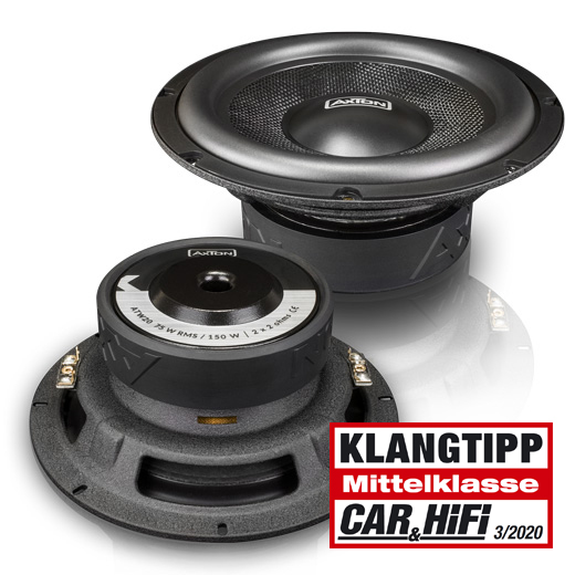 Axton Paket 6 - A1250 1 Kanal Mono Class-D Verstärker + 2 x ATW20 20 cm / 8″ Subwoofer Axton A1250 + 2 x ATW 20