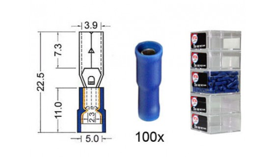 RTA 151.219-2 Une prise circulaire isolé Doublement VINYL, 4.0mm BLEU 100 -pack