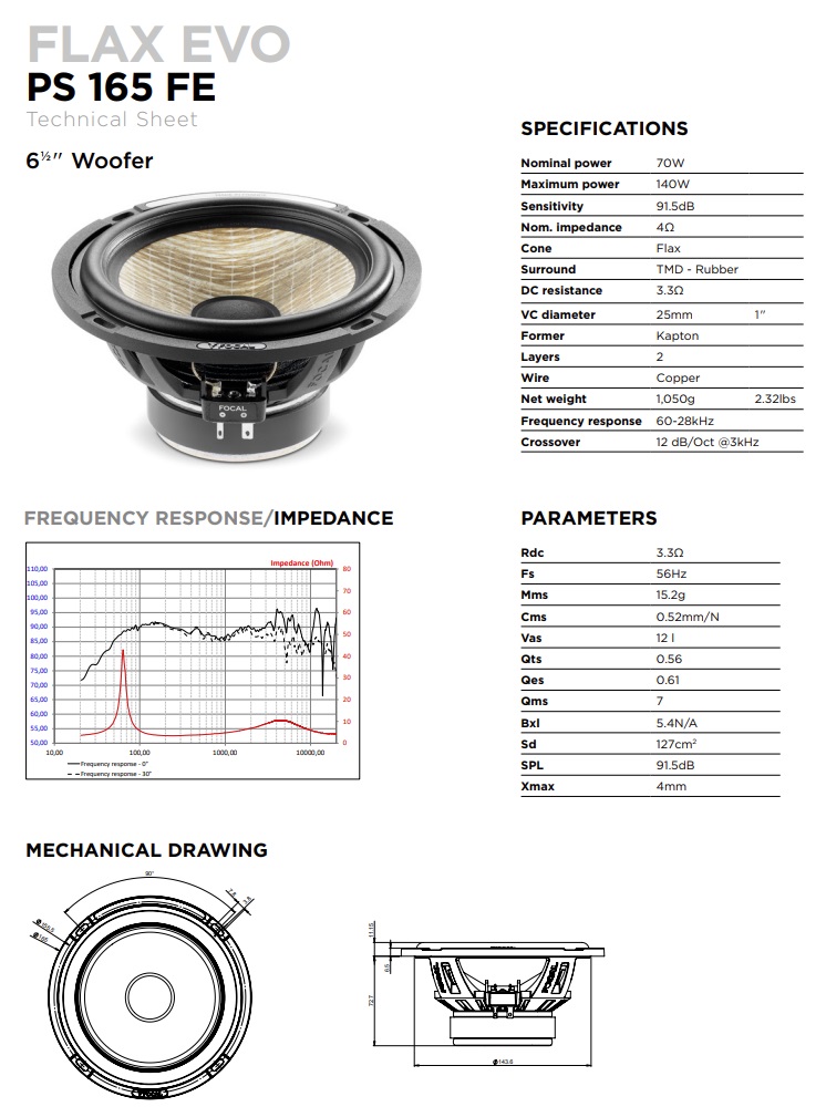 Focal PS165FE FLAX EVO-Serie 16,5 cm (6.5") 2-Wege Kompo Lautsprecher Set 140 Watt