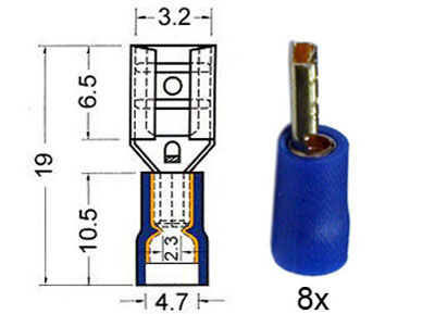 RTA 152.202-0 Flachsteckhülsen isoliert und vergoldet 2,8mm, blau