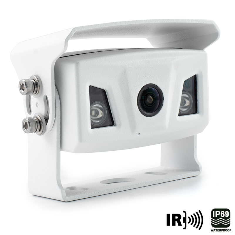 AMPIRE KIP200-WHI Ultra-Weitwinkel Rückfahrkamera, weiss, IP69K, Heckeinbau, 15m Kabel 