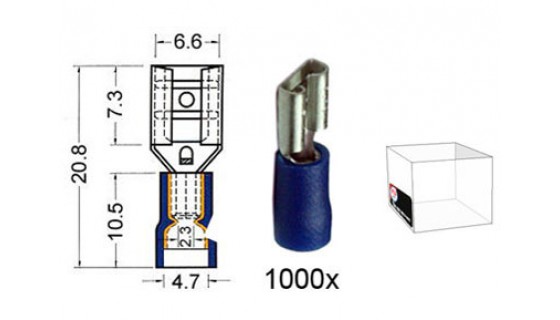 RTA 151.211-3 Blade receptacle isolated VINYL Doubling, 6.3mm BLUE in 1000 Pack