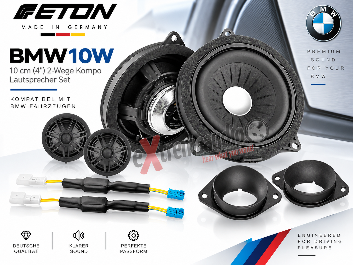 ETON BMW10W 10 cm (4") 2-Wege Kompo Lautsprecher Set kompatibel mit BMW Fahrzeugen