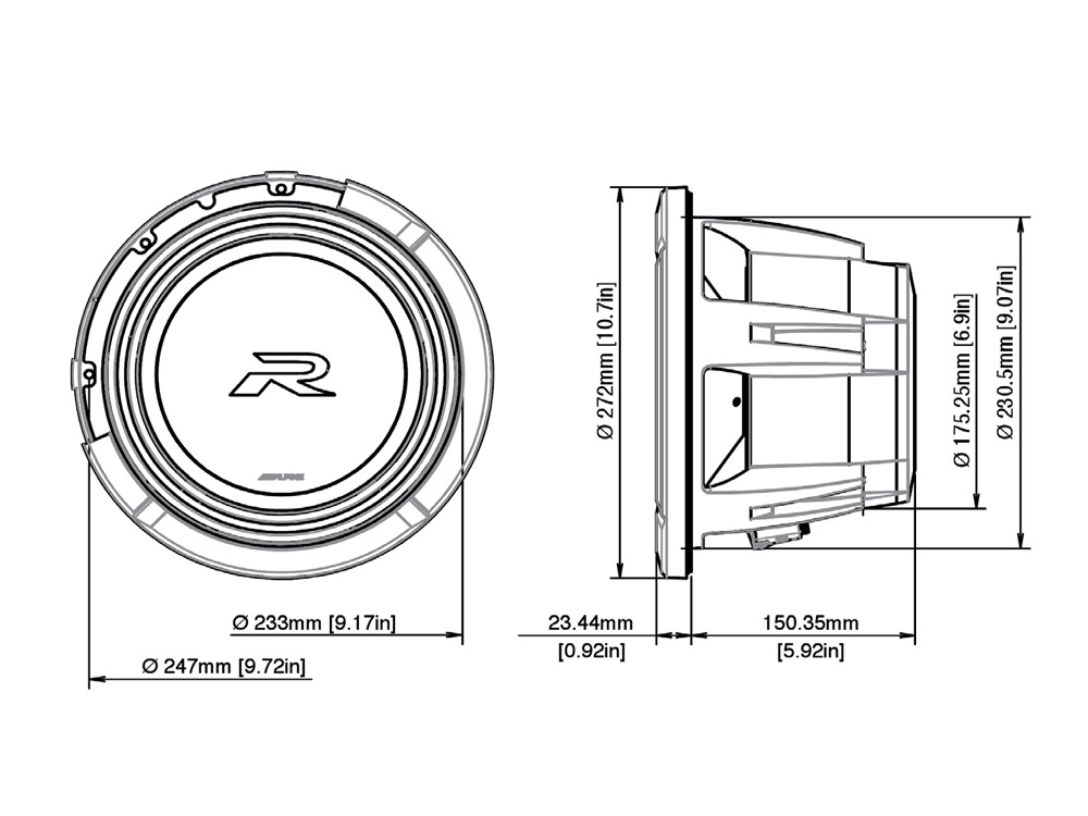 Alpine R2-W10D2 Subwoofer 25 cm (10-Zoll) R-Series 2250 Watt