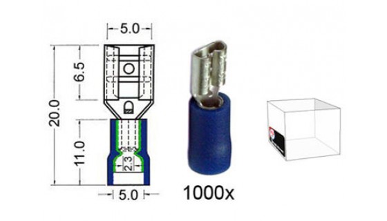 RTA 151.206-3 Ricettacolo lama isolato VINYL Raddoppio 4,8 millimetri BLU nel 1000 Confezione