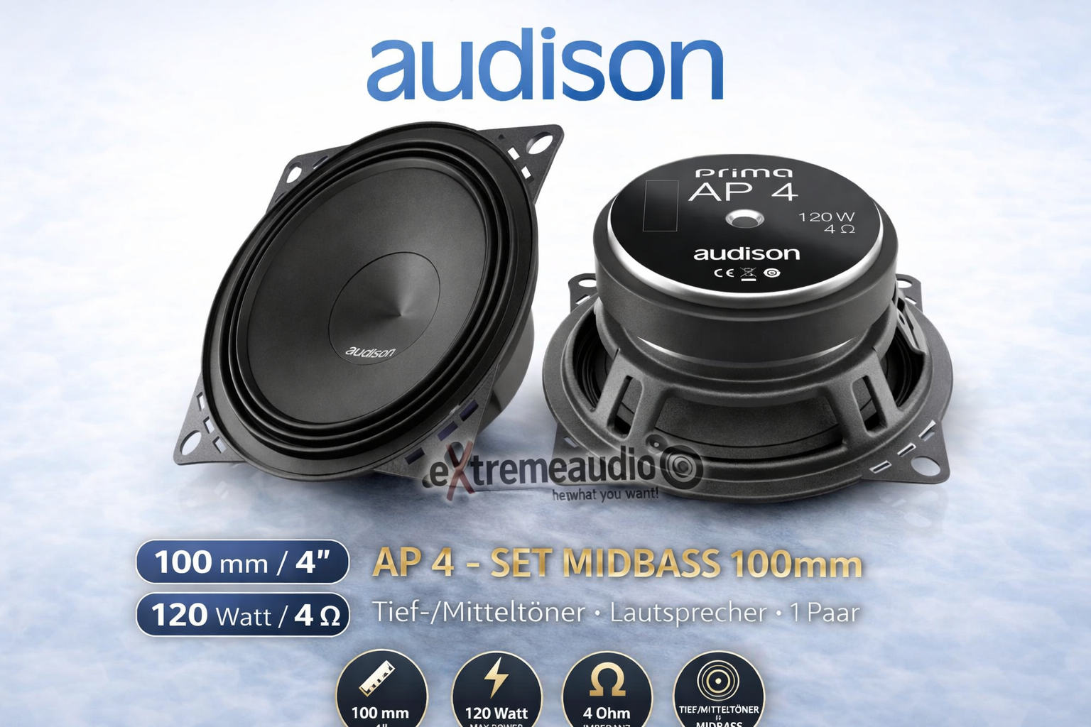 Audison AP 4 - SET MIDBASS 100mm Tief/Mitteltöner Lautsprecher 1 Paar 10 cm
