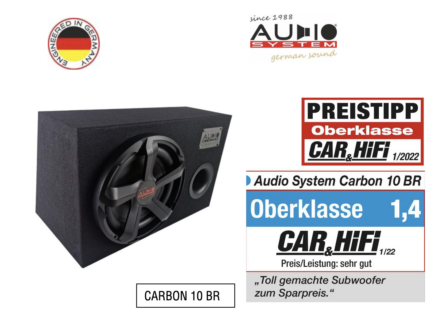 Audio System CARBON 10 BR Subwoofer 25cm (10") 4 Ohm, Bassreflexgehäuse 350 Watt Woofer 