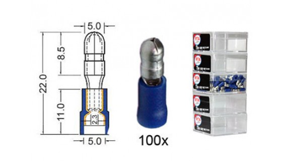 RTA 151.015-2 Round connector insulated VINYL Doubling, 5.0mm BLUE in 100-pack