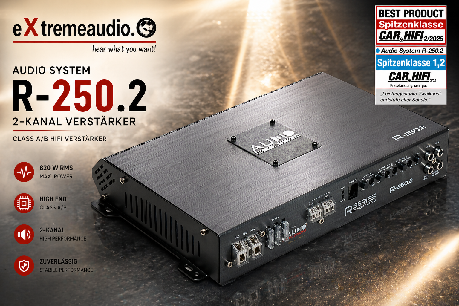 AUDIO SYSTEM R-250.2 2-Kanal analoger Class A/B Verstärker 820 Watt RMS 