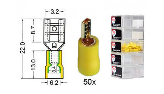 RTA 152.203-2 Blade receptacle isolated and GOLD, YELLOW 2.8mm in 50-pack