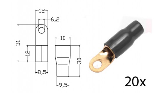 RTA 152.411-2 Clamping ring terminal insulated, gold-plated, 20x BLACK 20mm² / 4AWG ring DU 6mm