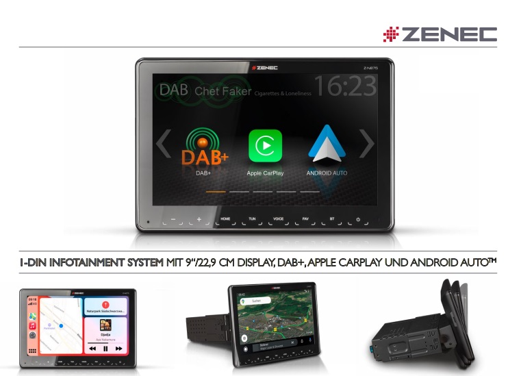 ZENEC Z-N875 1-DIN Autoradio, Multimediasystem, Infotainer mit DAB+, Apple CarPlay, Android 