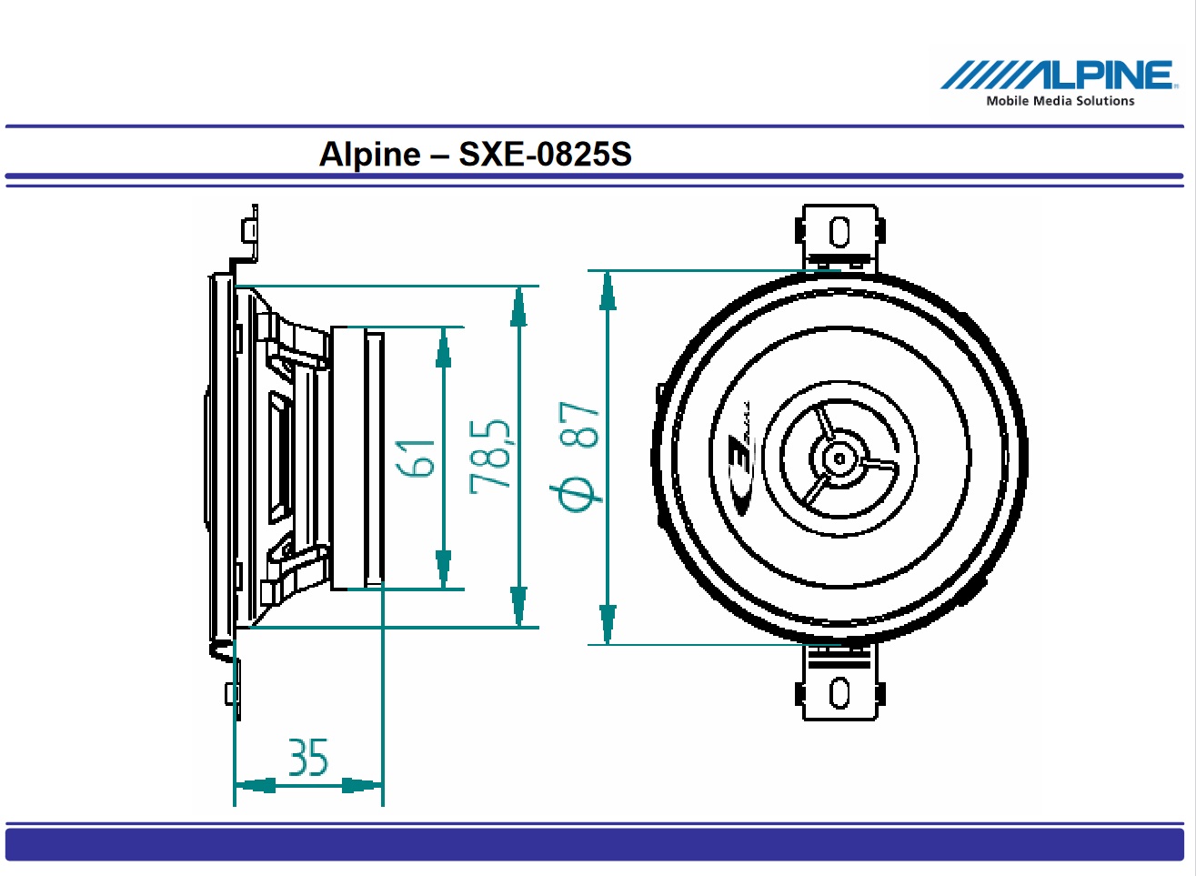 Alpine SXE-0825S 9 cm (3,5- Zoll) 2-Wege Koaxiallautsprecher 1 Paar Lautsprecher 150 Watt