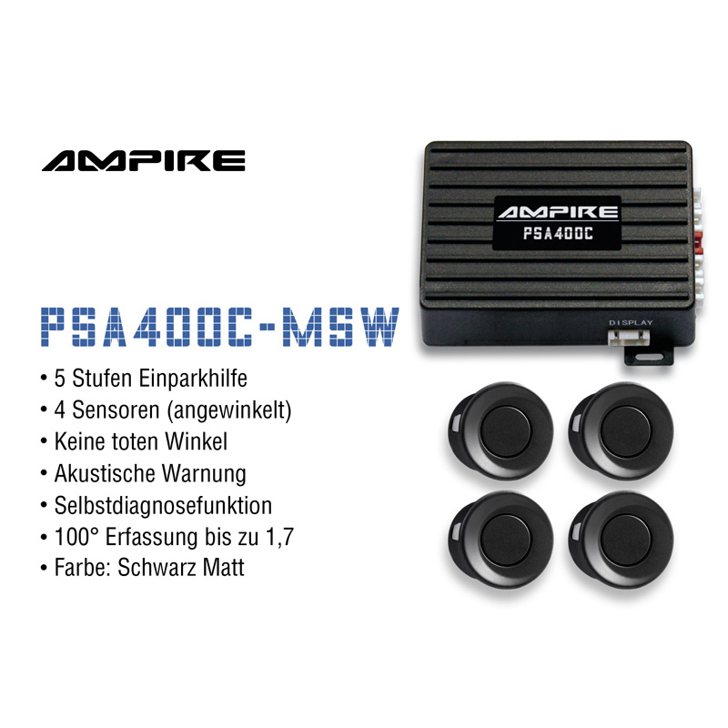AMPIRE PSA400C-MSW Einparkhilfe, 4-fach, angewinkelt, Mattschwarz 