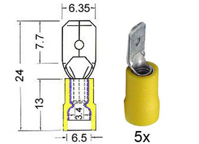 RTA 151.008-0 Isolé broches plates 6,3 mm jaune