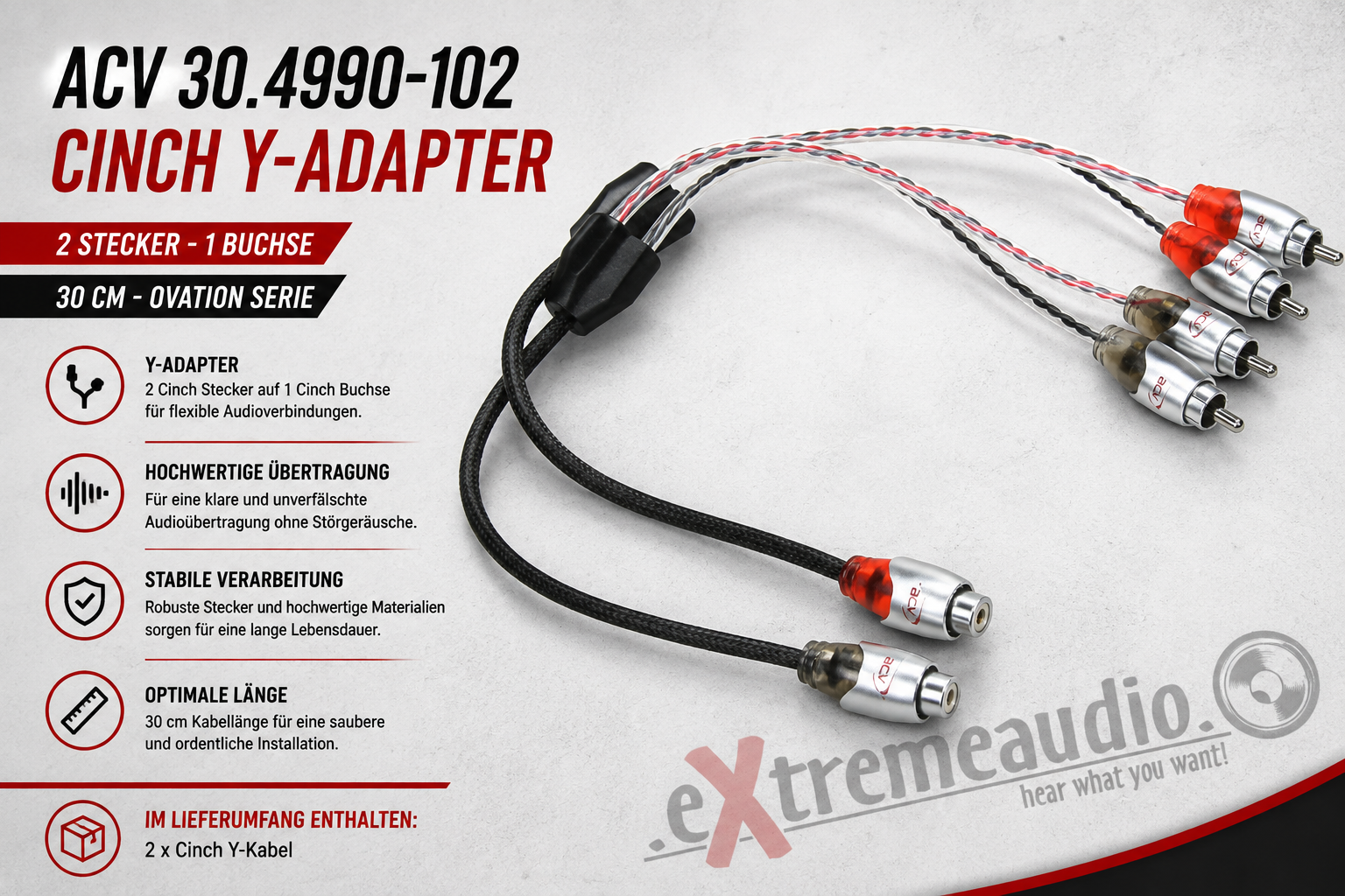 ACV 30.4990-102 Cinch Y-Adapter 2 Stecker - 1 Buchse 30cm - OVATION Serie 