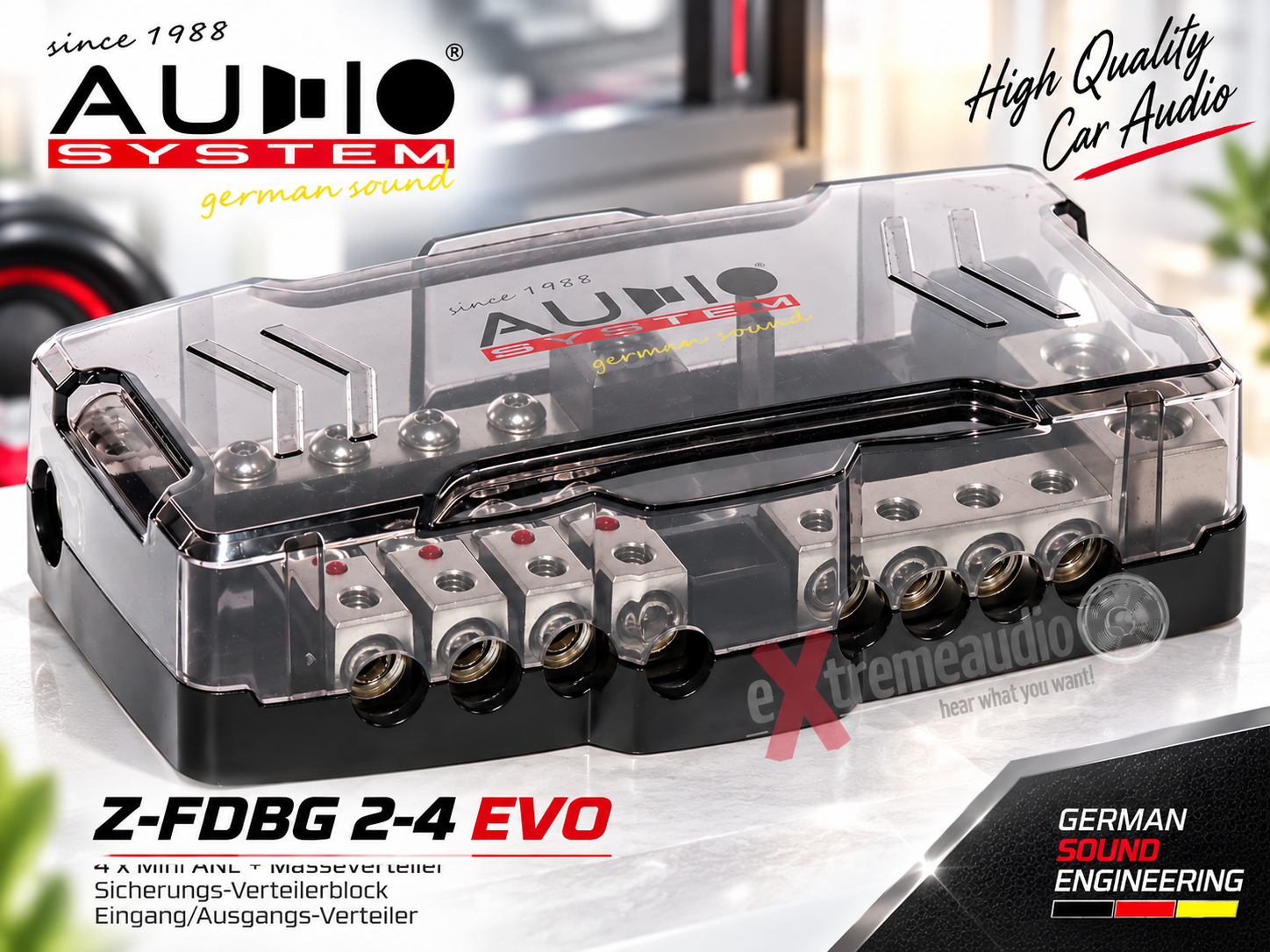Audio System Z-FDBG 2-4 EVO 4 x Mini ANL + Masseverteiler Mini ANL Sicherungs-Verteilerblock Eingang/Ausgangs-Verteiler   