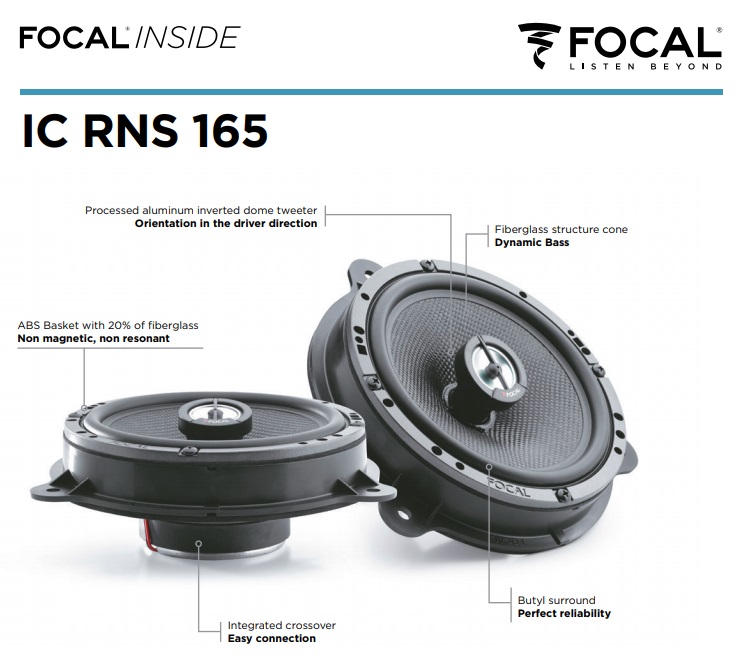 Focal ICRNS165 Inside 2 Wege 16,5 cm Koax Lautsprecher für Dacia, Renault, Nissan, Smart, Fiat, Opel, Isuzu, Lada
