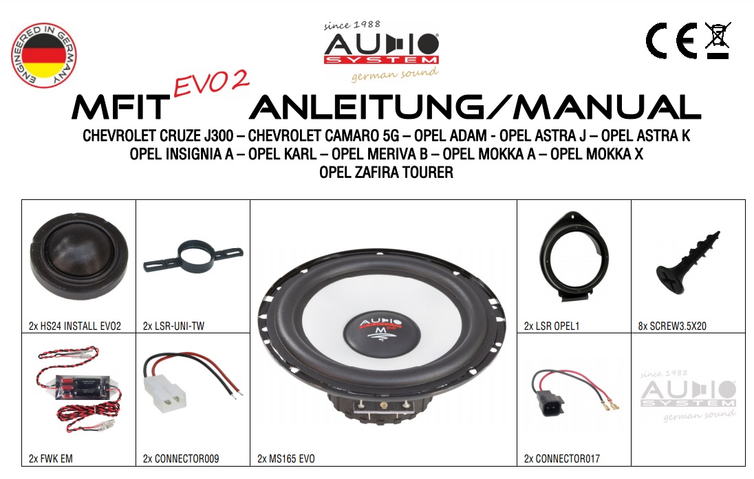 AUDIO SYSTEM MFIT OPEL ASTRA K EVO2 90W PERFECT FIT COMPO SYSTEM Lautsprecher für OPEL ASTRA K 2015->