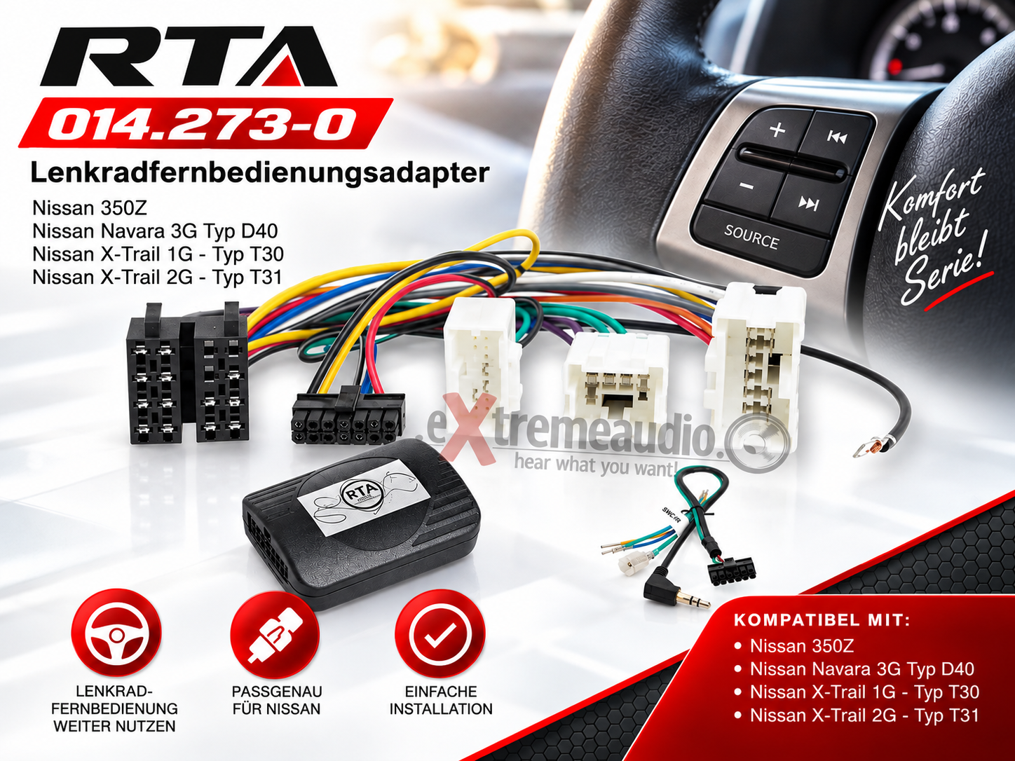 RTA 014.273-0 Lenkradfernbedienungsadapter Nissan 350Z, Nissan Navara 3G Typ D40, Nissan X-Trail 1G - Typ T30, Nissan X-Trail 2G - Typ T31