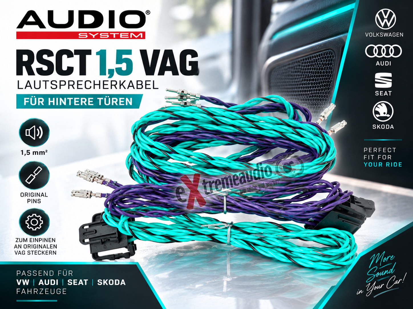 Audio System RSCT 1,5 VAG Lautsprecherkabel VAG für hintere Türen für VW, Audi, SEAT, Skoda Fahrzeuge