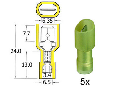 RTA 151.009-0 Nylon complètement isolé broches plates 6,3 mm jaune