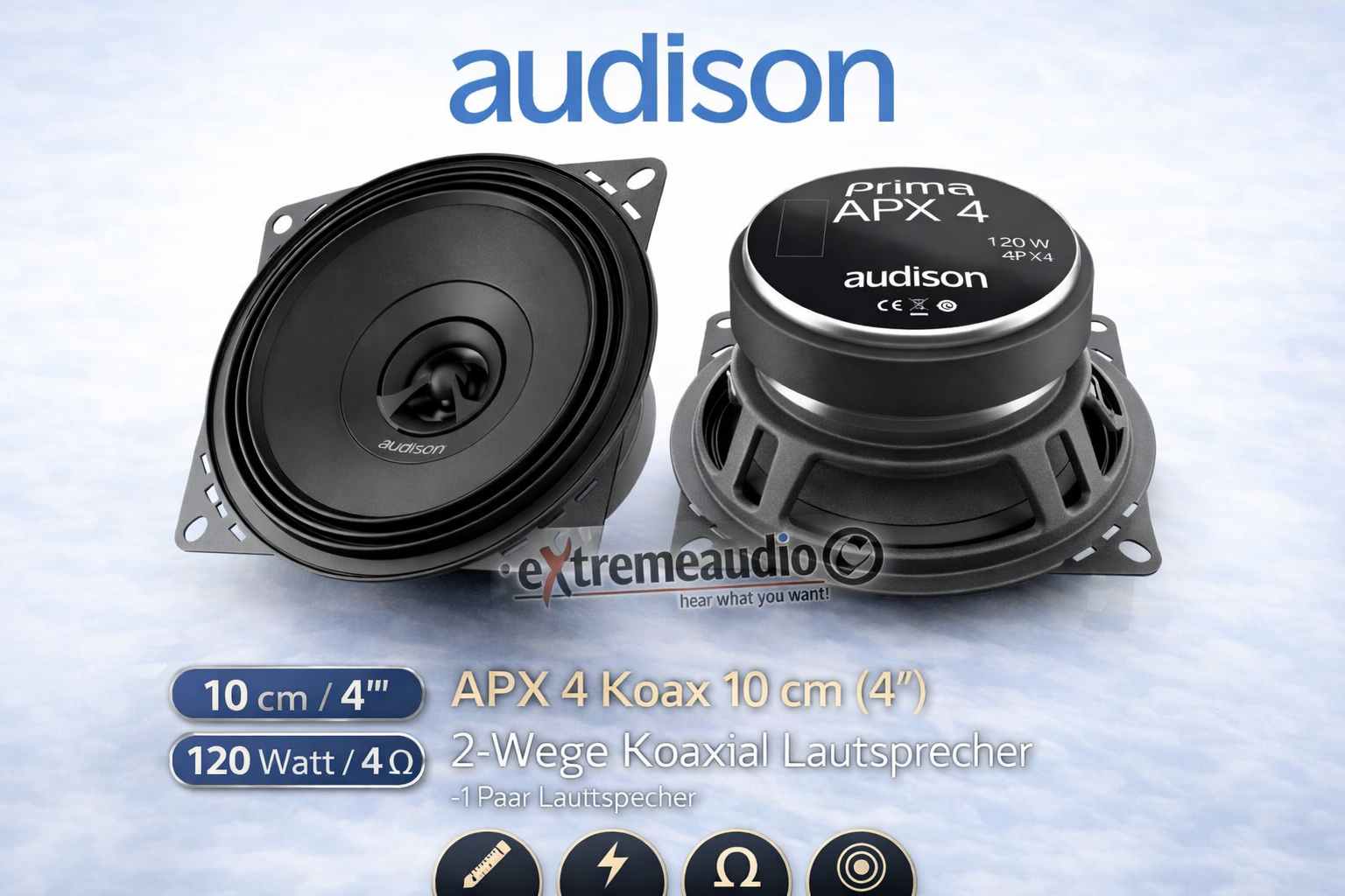 Audison APX 4 - 10 cm 2-Wege Koaxialsystem APX4 SET COAX 2Way 100mm 1 Paar