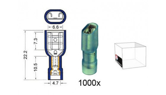 RTA 151.212-3 Lame réceptacle NYLON entièrement isolé, 6.3mm BLEU Pack de 1000