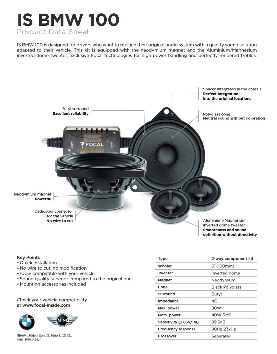 Focal ISBMW100 Inside 2-Wege Compo BMW 2 Wege Lautsprecher Speaker für BMW Focal IS BMW 100 