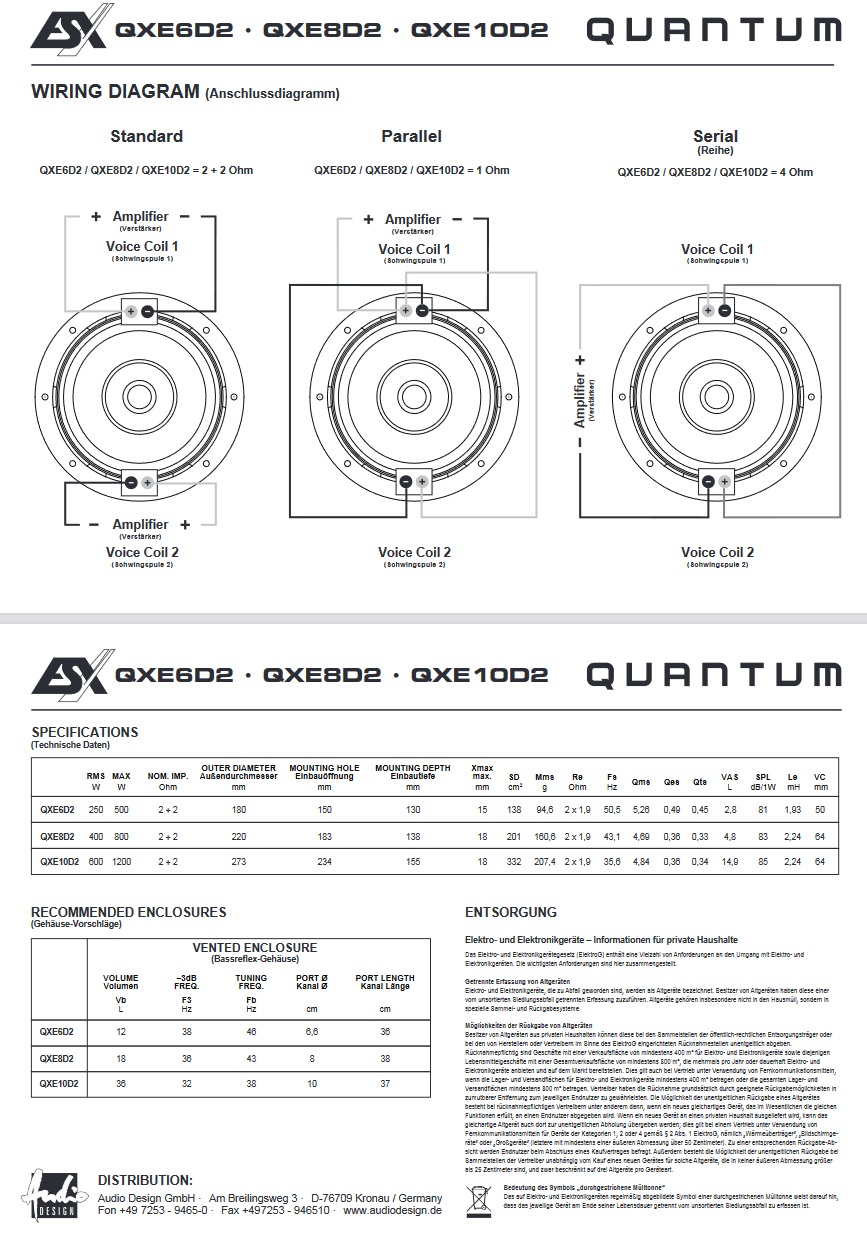 ESX QXE6D2 16,5 cm (6.5”) Compact Subwoofer 250/500 Watt RMS/max