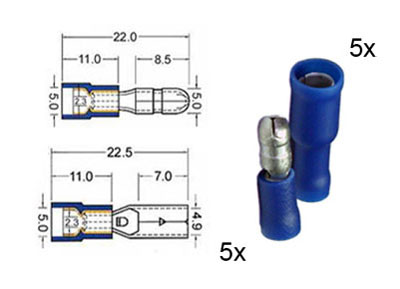 RTA 151.112-0 5 x Rundstecker und 5 x Rundsteckerhülsen Set isoliert 5mm blau