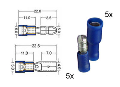 RTA 151.112-0 5 x spina rotonda circolare e 5 x presa di contatti isolati impostare cinque millimetri blu